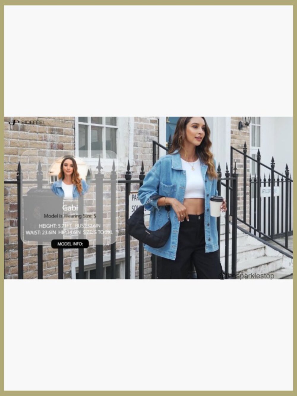 Oversized Boyfriend Denim Jacket with Split Hem, Cotton Blend, Button Front - Picture 7 of 7